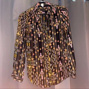 Multi-Color Printed Long-Sleeve Blouse
